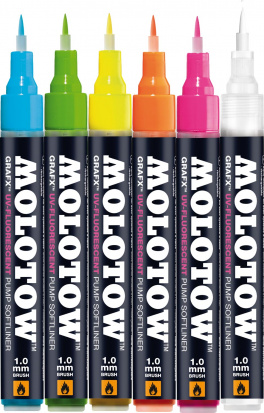 Набор маркеров-кистей "Grafx" 1мм UV флуор. цвета 6шт Set 1